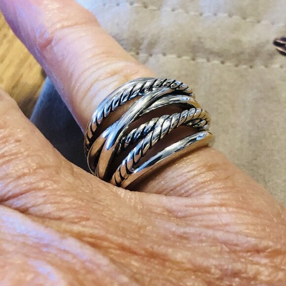 David Yurman Wide Cross Over Sterling Silver Cable Band Ring Size 5 w/Pouch Mint - Picture 10 of 13